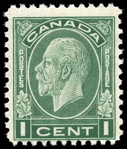 King George V - Dark Green - Dry Printing Canada Postage Stamp