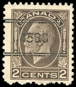 King George V - Black Brown - Precanceled Canada Postage Stamp