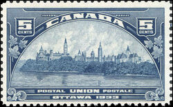 Postal Union, Ottawa, 1933 - Dark Blue - Line In 5 Canada Postage Stamp