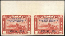 World's Grain Exhibition & Conference, Regina, 1933 - Overprint - Brown Red - Imperforate Pair Canada Postage Stamp