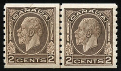 King George V - Black Brown - Horizontal Imperforate - Line Pair Canada Postage Stamp