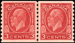 King George V - Deep Red - Horizontal Imperforate - Line Pair Canada Postage Stamp