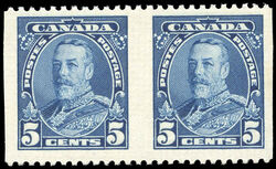 King George V - Blue - Vertical Imperforate Pair Canada Postage Stamp