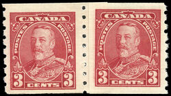 King George V - Dark Carmine - Horizontal Imperforate - Repair Paste-up Pair Canada Postage Stamp