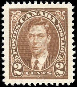 King George VI - Pale Yellow Brown Canada Postage Stamp