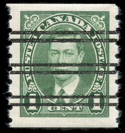 King George VI - Green - Horizontal Imperforate - Precanceled Canada Postage Stamp
