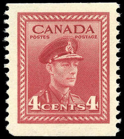 King George VI - Dark Carmine - Booklet Single From Pane of 3 Stamps Canada Postage Stamp