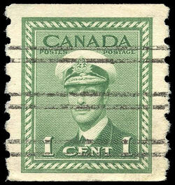 King George VI - Green - Horizontal Imperforate - Perf 12 - Precanceled Canada Postage Stamp