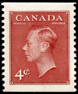 King George VI - Dark Carmine - Booklet Single From Pane of 3 Stamps Canada Postage Stamp