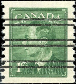 King George VI - Green - Horizontal Imperforate - Precanceled Canada Postage Stamp