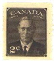 King George VI - Sepia - Horizontal Imperforate - Lower Left Corner Flaw Canada Postage Stamp