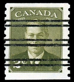 King George VI - Olive Green - Horizontal Imperforate - Precanceled Canada Postage Stamp