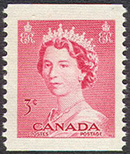 Queen Elizabeth II - Carmine Rose - Booklet Single From Pane of 3 Stamps Canada Postage Stamp