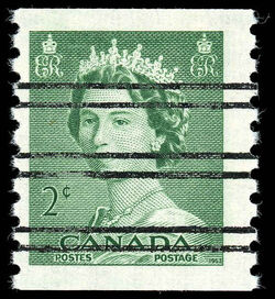 Queen Elizabeth II - Green - Horizontal Imperforate - Precanceled Canada Postage Stamp