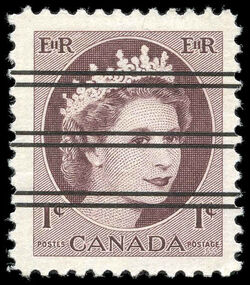 Queen Elizabeth II - Violet Brown - Ribbed Horizontally - Precanceled Canada Postage Stamp