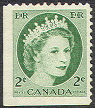 Queen Elizabeth II - Green - Miniature Pane Single Canada Postage Stamp