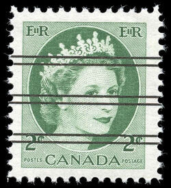 Queen Elizabeth II - Green - Ribbed Vertically - HF - Precanceled Canada Postage Stamp