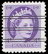 Queen Elizabeth II - Violet - Ribbed Horizontally - Precanceled Canada Postage Stamp