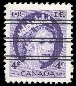 Queen Elizabeth II - Violet - Ribbed Vertically - Precanceled Canada Postage Stamp