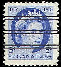 Queen Elizabeth II - Bright Blue - Ribbed Horizontally - Precanceled Canada Postage Stamp