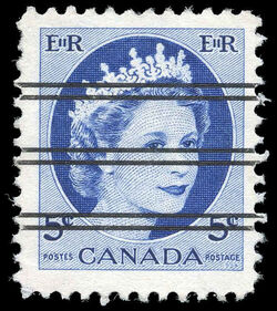 Queen Elizabeth II - Bright Blue - Ribbed Vertically - Precanceled Canada Postage Stamp