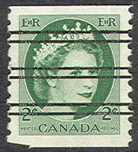 Queen Elizabeth II - Green - Horizontal Imperforate - Precanceled Canada Postage Stamp