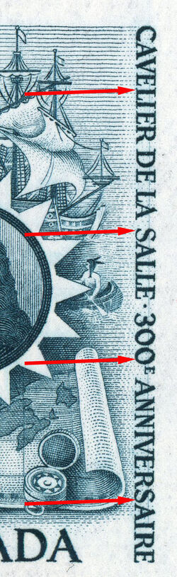 Cavelier De La Salle, 300th Anniversary - Cracked Plate - Vertical Line Through Right Inscription Canada Postage Stamp