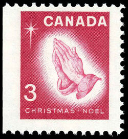 Praying Hands - Red - Miniature Pane Single Canada Postage Stamp | Christmas