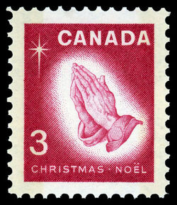 Praying Hands - Red - W2B Canada Postage Stamp | Christmas
