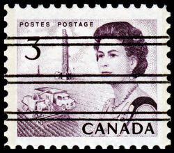 Queen Elizabeth II, Prairie Scene - GT2 - PVA - Precanceled Canada Postage Stamp | Centennial Issue