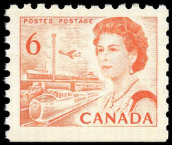 Queen Elizabeth II, Transport And Communications - Orange - Booklet Single - LF / FL Canada Postage Stamp | Centennial Issue