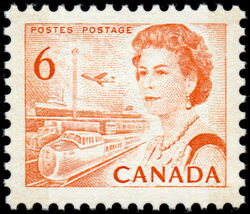 Queen Elizabeth II, Transport And Communications - Orange - W2B - DF Canada Postage Stamp | Centennial Issue