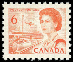 Queen Elizabeth II, Transport And Communications - Orange - DF - Fluorescent Ink Canada Postage Stamp | Centennial Issue