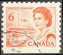 Queen Elizabeth II, Transport And Communications - Orange - Booklet Single - Fluorescent Ink Canada Postage Stamp | Centennial Issue
