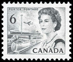 Queen Elizabeth II, Transport And Communications - Black - Die II - DF - DEX Canada Postage Stamp | Centennial Issue