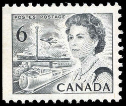 Queen Elizabeth II, Transport And Communications - Black - Booklet Single - Die II - OP4 - LF - PVA - Tagged Canada Postage Stamp | Centennial Issue