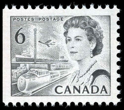 Queen Elizabeth II, Transport And Communications - Black - Booklet Single - Die II - OP4 - MF - PVA - Tagged Canada Postage Stamp | Centennial Issue