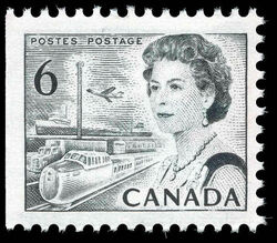 Queen Elizabeth II, Transport And Communications - Black - Booklet Single - OP4 - HF - PVA Canada Postage Stamp | Centennial Issue