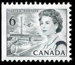 Queen Elizabeth II, Transport And Communications - Black - Booklet Single - OP2 - MF - PVA Canada Postage Stamp | Centennial Issue