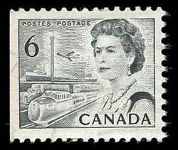 Queen Elizabeth II, Transport And Communications - Black - Booklet Single - LF - PVA - Ribbed Vertically Canada Postage Stamp | Centennial Issue