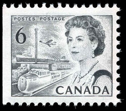 Queen Elizabeth II, Transport And Communications - Black - Booklet Single - MF - PVA - Ribbed Vertically Canada Postage Stamp | Centennial Issue