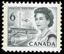 Queen Elizabeth II, Transport And Communications - Black - Die Ia - GT2 - 4mm - HF Canada Postage Stamp | Centennial Issue