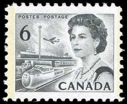 Queen Elizabeth II, Transport And Communications - Black - Die Ia - GT2 - 3mm - MF - Ribbed Horizontally Canada Postage Stamp | Centennial Issue