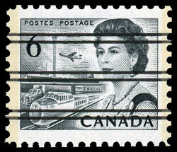 Queen Elizabeth II, Transport And Communications - Black - GT2 - F - Ribbed Horizontally - Precanceled Canada Postage Stamp | Centennial Issue