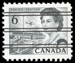 Queen Elizabeth II, Transport And Communications - Black - Die Ia - LF - Ribbed Horizontally - Precanceled Canada Postage Stamp | Centennial Issue
