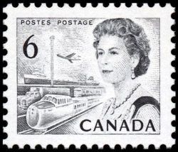 Queen Elizabeth II, Transport And Communications - Black - Die I - LF / FL - DEX Canada Postage Stamp | Centennial Issue