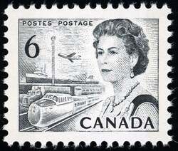 Queen Elizabeth II, Transport And Communications - Black - Die I - W2B - DF - DEX Canada Postage Stamp | Centennial Issue