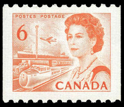 Queen Elizabeth II, Transport And Communications - Orange - Horizontal Imperforate - DF - DEX Canada Postage Stamp | Centennial Issue