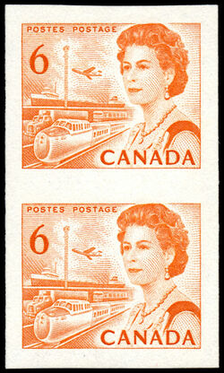 Queen Elizabeth II, Transport And Communications - Orange - Imperforate Pair - DF - DEX Canada Postage Stamp | Centennial Issue