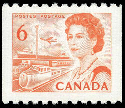Queen Elizabeth II, Transport And Communications - Orange - Horizontal Imperforate - HB - DEX Canada Postage Stamp | Centennial Issue